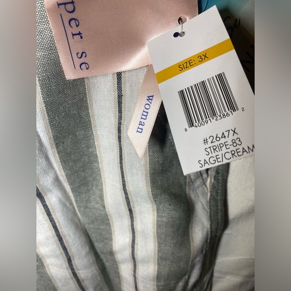 NWT Per Se Sage Green and Cream Striped Linen Drawstring Shorts - Picture 8 of 15